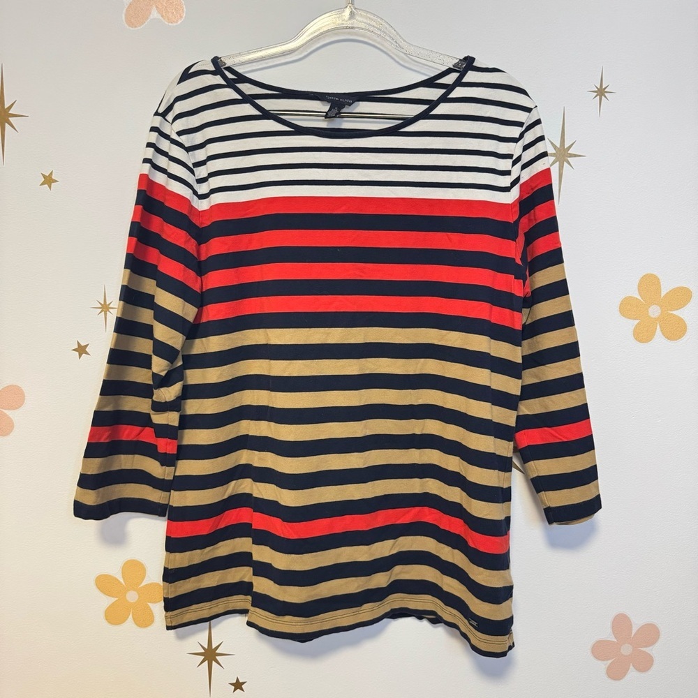 Striped Women's Top - Black, Red, Tan